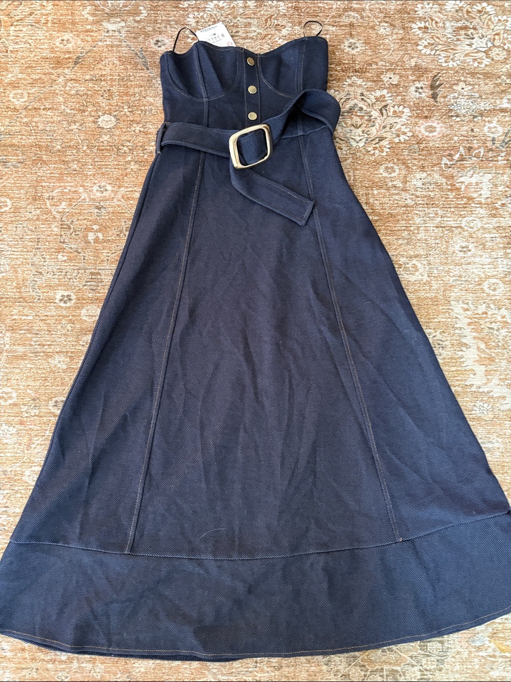 Zara Navy A-Line Midi Skirt with Buckle Belt like xs